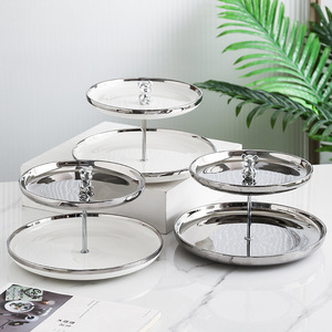 Nhà Máy Trực Tiếp Bán Hộ Gia Đình Trắng Cupcake Đứng Bánh Tấm <span class=keywords><strong>3</strong></span> T Ier Gốm Bánh Đứng Thiết Lập Cho Món Tráng Miệng Bảng - Product Image 2