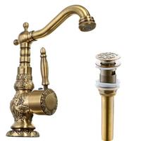 Robinet de cuisine classique traditionnel en laiton antique, à montage sur plan, avec mitigeur monocommande en céramique sculptée, pour usage hôtelier YB27