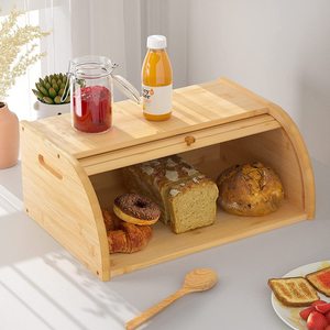 Caja de Pan de Bambú con Tapa Enrollable, Almacenamiento de Cocina, Conservación de Frescura, Contenedor de Alimentos de Madera Natural con Forma Rectangular - Product Image 4