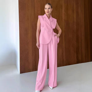 Traje Formal de Oficina <span class=keywords><strong>para</strong></span> Mujer, Traje Casual de Negocios, <span class=keywords><strong>Chaleco</strong></span> y Pantalones Rosa, Conjunto de Dos Piezas a la Moda <span class=keywords><strong>para</strong></span> Mujer - Product Image 1