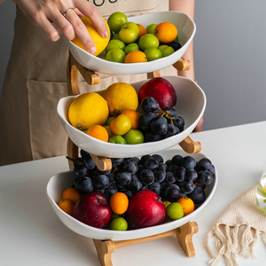 Nuovo Design: Set di 3 Ciotole in Porcellana per Insalata e Frutta con Supporto in Legno - Product Image 3