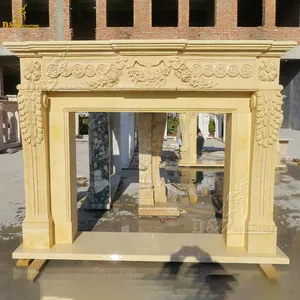 Marble Sculpture Carved Fire Place Mantel English Style Fireplaces Yellow Marble Natural Western Design