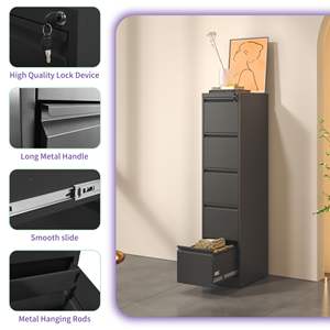 DB 5 Drawer <b>Metal</b> Vertical <b>File</b> <b>Cabinet</b> Lock Office Home Steel Vertical <b>File</b> <b>Cabinet</b> for A4 Legal/Letter Size for Workshop Bedro - Product Image 6