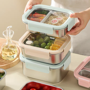 ステンレス製キッチンオーガナイザー食品容器気密漏れ防止積み重ね可能パントリー収納耐久性再利用可能ホームボックス - Product Image 1
