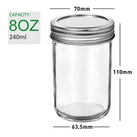 Pot en verre de conservation alimentaire hermétique à large ouverture de 250 ml (8 oz) avec couvercle de type séparé