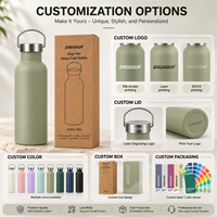 Bouteille d'eau isotherme personnalisée en acier inoxydable de 600 ml avec poignée, logo imprimé, large ouverture, pour coffret cadeau promotionnel