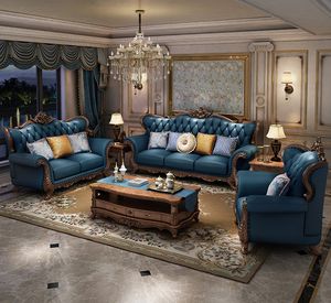 Avrupa tarzı deri oturma odası kanepe kombinasyonu katı ahşap oyma kanepe tepeli dinlenme koltuğu için ev otel mobilya - Product Image 6