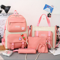 Mochila Unisex de Gran Capacidad para Verano, Impermeable, con Bloques de Color Frescos, Marco Externo, Paneles de Lona, Cinco Piezas, con Amortiguación de Aire