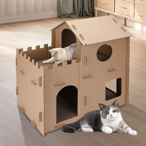 <span class=keywords><strong>Casa</strong></span> <span class=keywords><strong>de</strong></span> Cartón para Gatos, <span class=keywords><strong>de</strong></span> Múltiples Niveles, con Rascador, Cama y Escondite para Gatos <span class=keywords><strong>de</strong></span> Interior, Conejos y Mascotas Pequeñas - Product Image 6