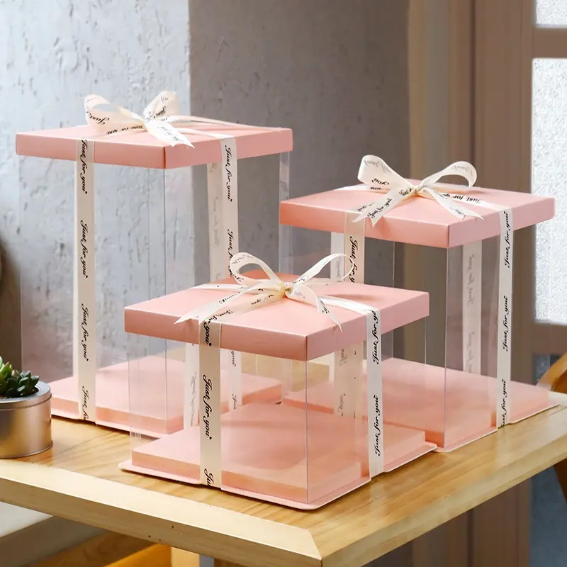 XJH 12x12 इंच स्पष्ट प्लास्टिक केक मीठा बक्से 8 इंच स्पष्ट फूल गुलाब भालू उपहार बॉक्स स्पष्ट प्लास्टिक वर्ग केक बॉक्स