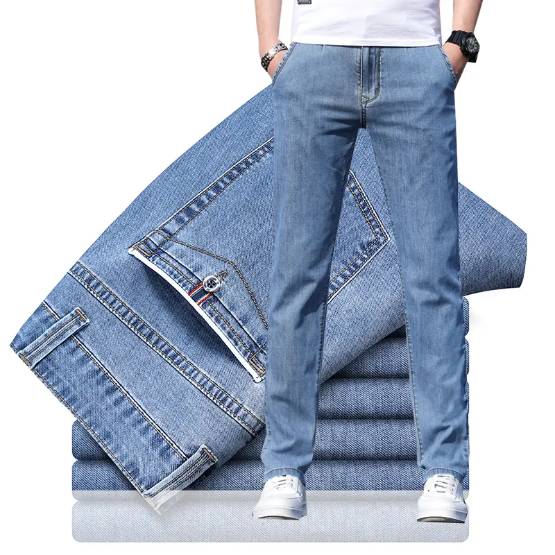 2021 New Arrivals Spring Straight Fit Men Jeans Business Luxury Casual Pants Men Stretch Casual Male Denim Trouser