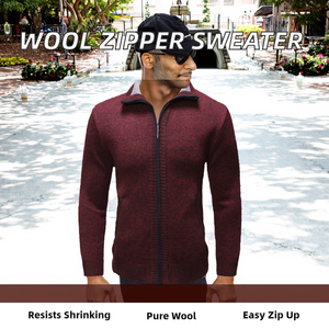 <b>Men's</b> 100% Wool Anti-Wrinkle Anti-Shrink Zipper Closure Pullover <b>Sweater</b> Cable Knit <b>Turtle</b> <b>Neck</b> Warm Autumn Fried Dough Twists - Product Image 2