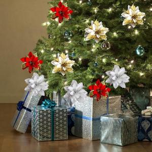Guirlande de Noël rouge de luxe et décoration de petites fleurs en canne, 13 cm, ornements de Noël écologiques en textile pour arbre de Noël - Product Image 2