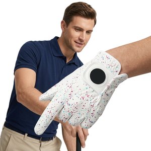 Guante de Golf QASWA SPORTS de Cuero Genuino con Diseño Moderno de Salpicaduras de Pintura, Cierre de Gancho y Bucle, Marcador de Bola Magnético, Cómodo - Product Image 1