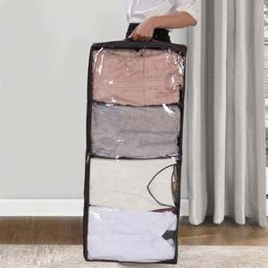 Sacs de rangement carrés pliables en tissu non tissé avec fenêtre transparente en PVC, organisateur sous le lit pour vêtements et couettes, respirant et compressible pour chambres - Product Image 5
