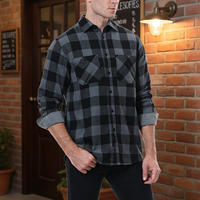 Chemise décontractée thermique brossée à manches longues en flanelle de coton à carreaux coupe ample pour homme Warhorse Cross-Border, lavable en machine