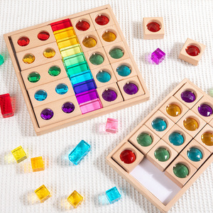 CPC Blocs de construction en bois arc-en-ciel 40 pièces, empilables, thème animaux et nature, pour l'éveil en maternelle, blocs hauts - Product Image 1