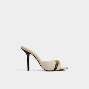 Sandales mules <span class=keywords><strong>beige</strong></span> pour femmes, talons hauts avec boucle à chaîne dorée, bout ouvert, talons aiguilles pour soirée - Product Image 2