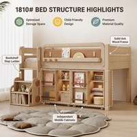 Lit semi-suspendu moderne pour enfants, gain de place, avec rangements intégrés KUKU en chêne, ensemble de chambre adapté aux appartements