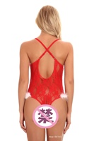 Pakaian Dalam Natal Set Lingerie Merah Seksi Berkualitas Ekspor ODM Sourcing Lintas Negara dari Spandex dengan Tali Transparan untuk Bodysuit