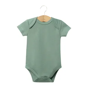 2023 GOTS sertifikalı organik pamuk çocuk bebek giyim yeni doğan Romper düz bebek yaz Bodysuit