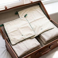 Tas Laundry & Sepatu dari Kain Katun Linen Lembut dengan Tali Serut Hotel Mewah