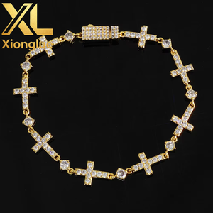 Luxury Gold Plated 5MM Iced Out <b>Chain</b> Bracelet Elastic Clasp Small <b>Cross</b> Design Bling Zircon Stones Fine Jewelry - Product Image 1