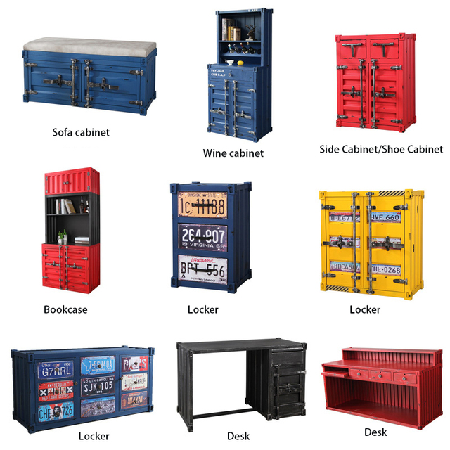 Retro Industrial Metal Cabinet with Shipping Container Style Vintage Steel Storage Locker for Home/Office/Cafe Decor