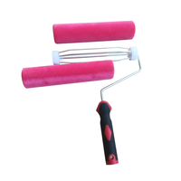 Rouleau de peinture de luxe en fibres de laine d'agneau pour décoration murale, couleur rose, avec poignée en TPR pour la peinture DIY à domicile