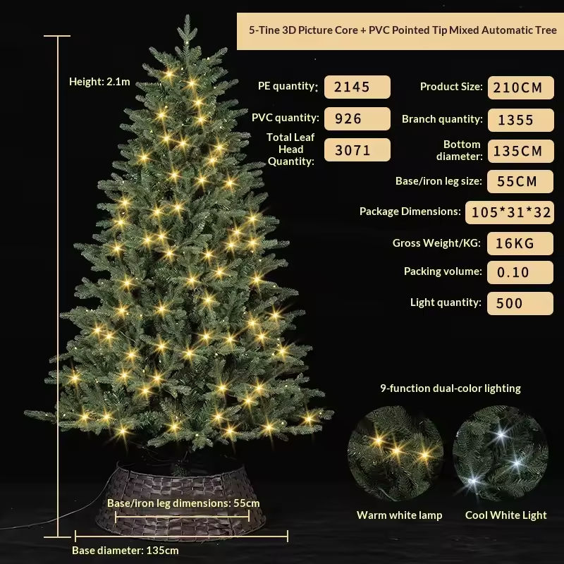 2,1 m 1355 branches 500 lumières