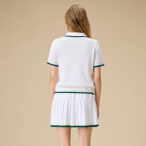 Set da Golf manica corta con Logo personalizzato da donna con colletto a Polo plissettato Set da Tennis 2 pezzi con Logo personalizzato - Product Image 6