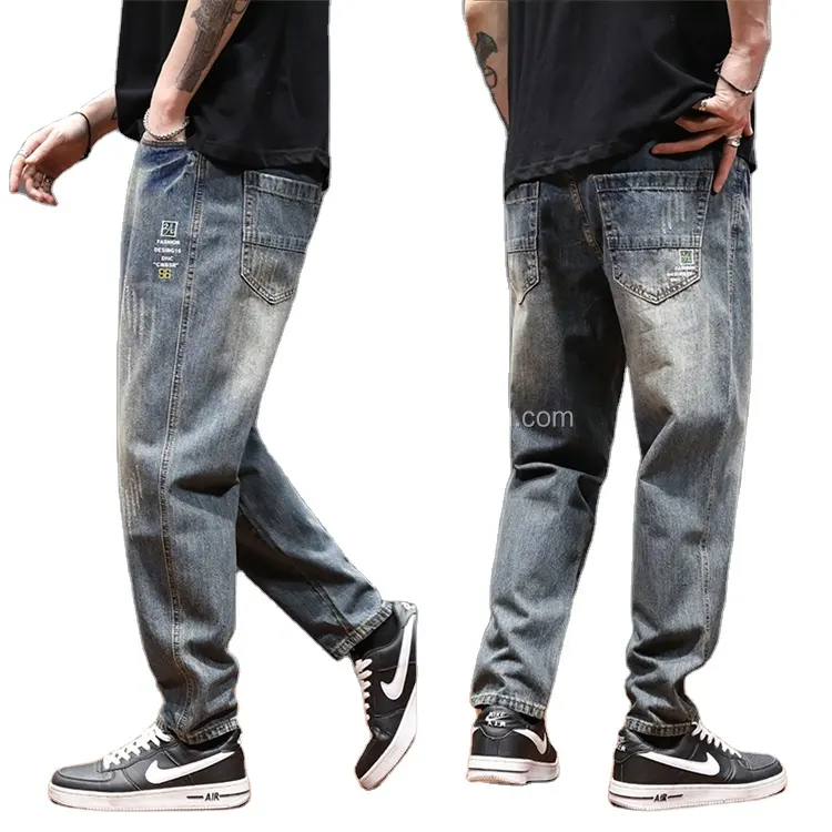 Men's jeans 2022 new high street hole loose straight trend men's long pants