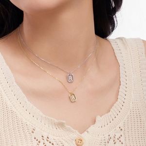 Dylam Rhodium 14K Gold Plated Dainty CZ Alphabet Letter Necklace, Personalized <b>Name</b> -R- Initial Necklace for Women Female - Product Image 2