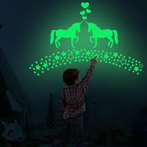 Leuchtende Bunte Mond Aufkleber Für Zimmer Wand Einhorn Liebe Stern Fluoreszierende Tapete Cartoon Kinderzimmer Dekoration Aufkleber