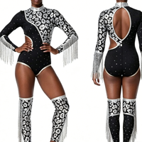 Costume de danse sur mesure pour femmes, combinaison de scène à franges noires et argentées, uniforme de majorette de haute qualité