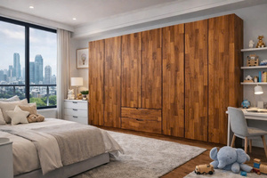 SINTERIOR 2 DOOR WARDROBE SOLID ACACIA WOOD MODULAR STORAGE CABINET NATURAL WOODEN ARMOIRE BEDROOM FURNITURE ORGANISER <b>CUPBOARD</b> - Product Image 3