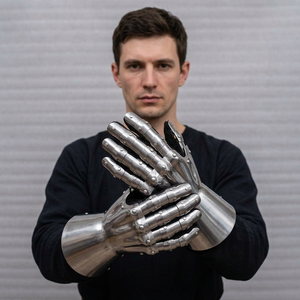 Gants d'armure en acier inoxydable plaqués argent, style médiéval, design gothique, artisanat métallique soudé personnalisé - Product Image 1