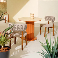 Ensemble table et chaises de jardin en corde PE style nordique, structure en aluminium/teck massif, plateau en pierre, mobilier de bistrot pour terrasse, balcon