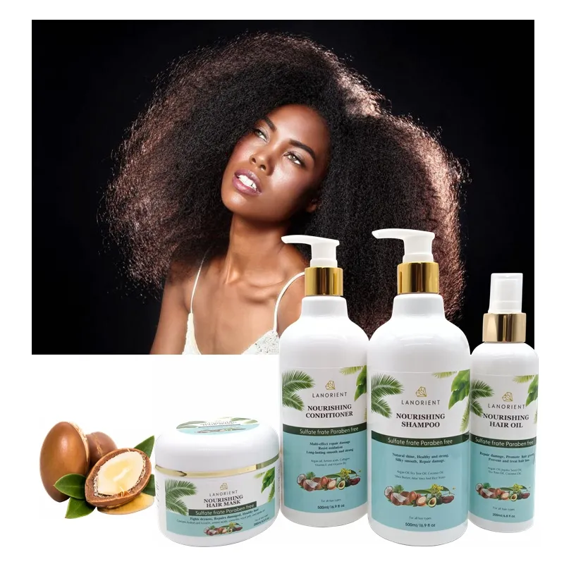 Lanorient Private Label Haar Reparatie Arganolie Kokosnoot Jojoba Serum Shampoo En Conditioner Haarverzorging Producten Voor Zwarte Vrouwen