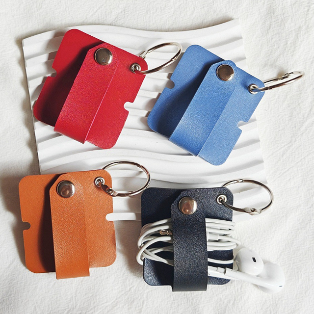 Headphone Winder Wire Organizer Data Cable Ties Cord Wrap Organizer Earbuds Holder PU Leather Cord Management Desk Cords Keeper