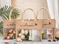 Recién llegado, diseño de logotipo personalizado, bolsa de yute de playa transparente impermeable para boda