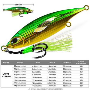 Jigs de metal de pesca vertical de 30g-300g con anzuelos auxiliares y anzuelos de jigging, jigs de plomo luminosos para atún, lubina, pez diente de perro y garpo. - Product Image 2