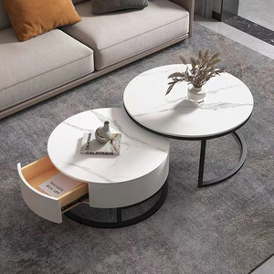Mesa de centro de piedra sinterizada de lujo moderna con <span class=keywords><strong>base</strong></span> de metal, cajones grandes duraderos ecológicos, muebles de sala de estar para Villa - Product Image 6