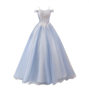 Off The Shoulder Tulle Ball Gown Dress Empire Waist Lace Up Blue Gray Adult Evening Wear - Product Image 5