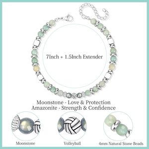 Bracelet en acier inoxydable avec perles <span class=keywords><strong>de</strong></span> <span class=keywords><strong>pierre</strong></span> <span class=keywords><strong>de</strong></span> <span class=keywords><strong>lune</strong></span> et amazonite pour femme - Cadeau pour joueuses <span class=keywords><strong>de</strong></span> volley-ball, fête des mères, anniversaire, Noël - Product Image 4