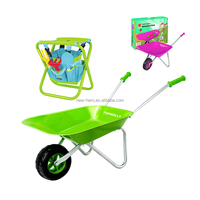 Cadeau Ensemble d'outils de jardinage pour enfants avec mini brouette en métal Chariot à main Chariot de plage pour enfants Ensemble de jouets de sable Nouveau kit d'outils de jardinage pour enfants