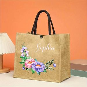 Sac fourre-tout en lin personnalisé avec des éléments floraux, un cadeau spécial pour la rentrée scolaire, la fête des enseignants, la fête des mères, les anniversaires - Product Image 2