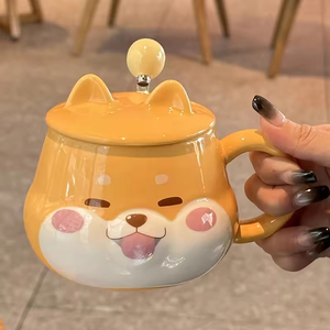 Creative Design <b>Ceramic</b> Coffee Mug Cartoon <b>Dog</b> Shape Rounded Handle Lid Spoon-Cute Halloween Style Dishwasher Microwave Safe - Product Image 6
