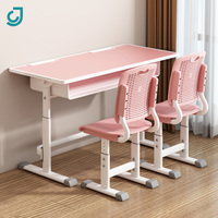 Ensemble bureau et chaise double réglables en hauteur pour étudiants, table d'étude scolaire deux places avec tiroir pour mobilier de classe