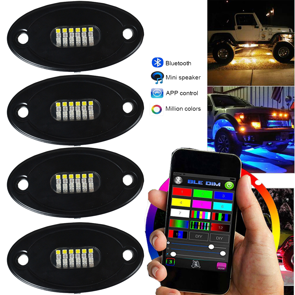 à l'eau 4 Pièces Voiture Musique Intérieure A Mené La Lumière De Roche Rvb Roche Solaire Lumière Pour Voiture Universelle